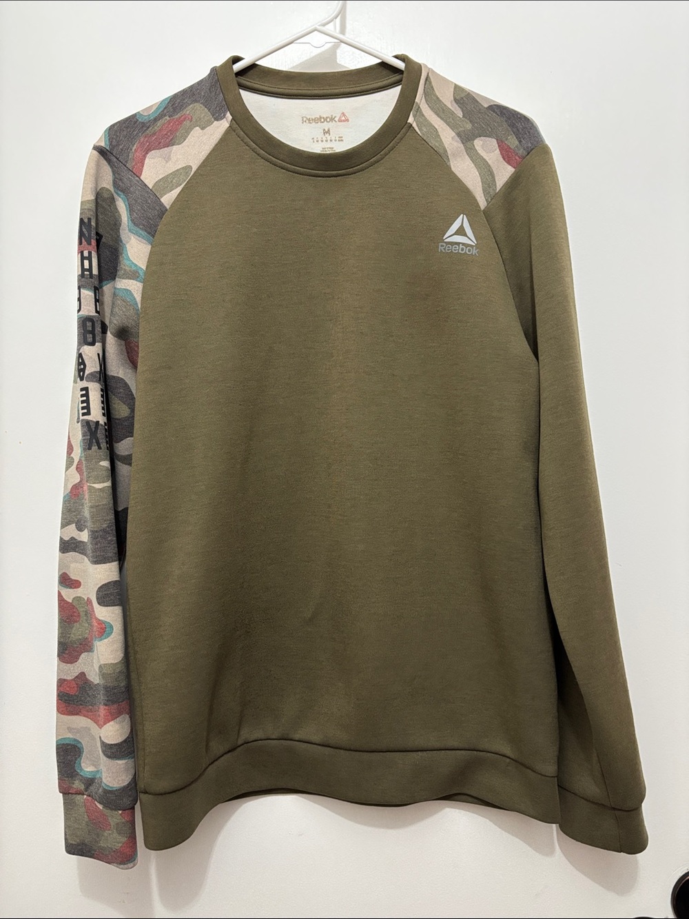 Reebok Olive Green Crewneck Sweatshirt with Camo Accents Sz M